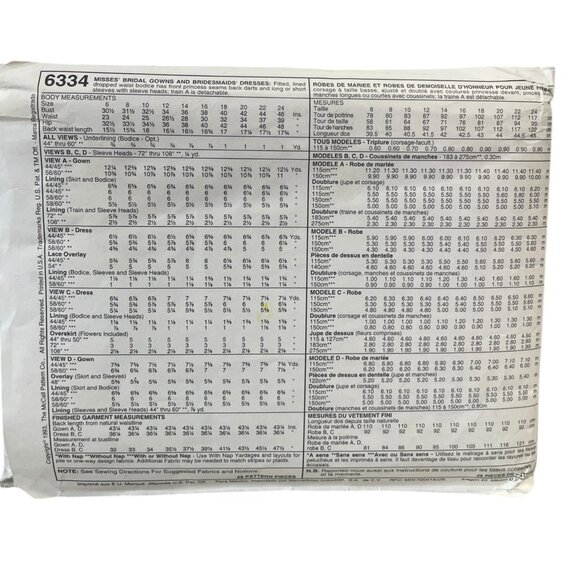 McCALL'S 6334 Bridal Gown Bridesmaids Dress Size 8-12 Vintage - Picture 2 of 2